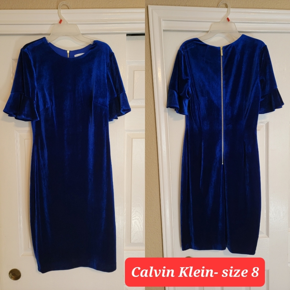 Blue velvet Calvin Klein dress